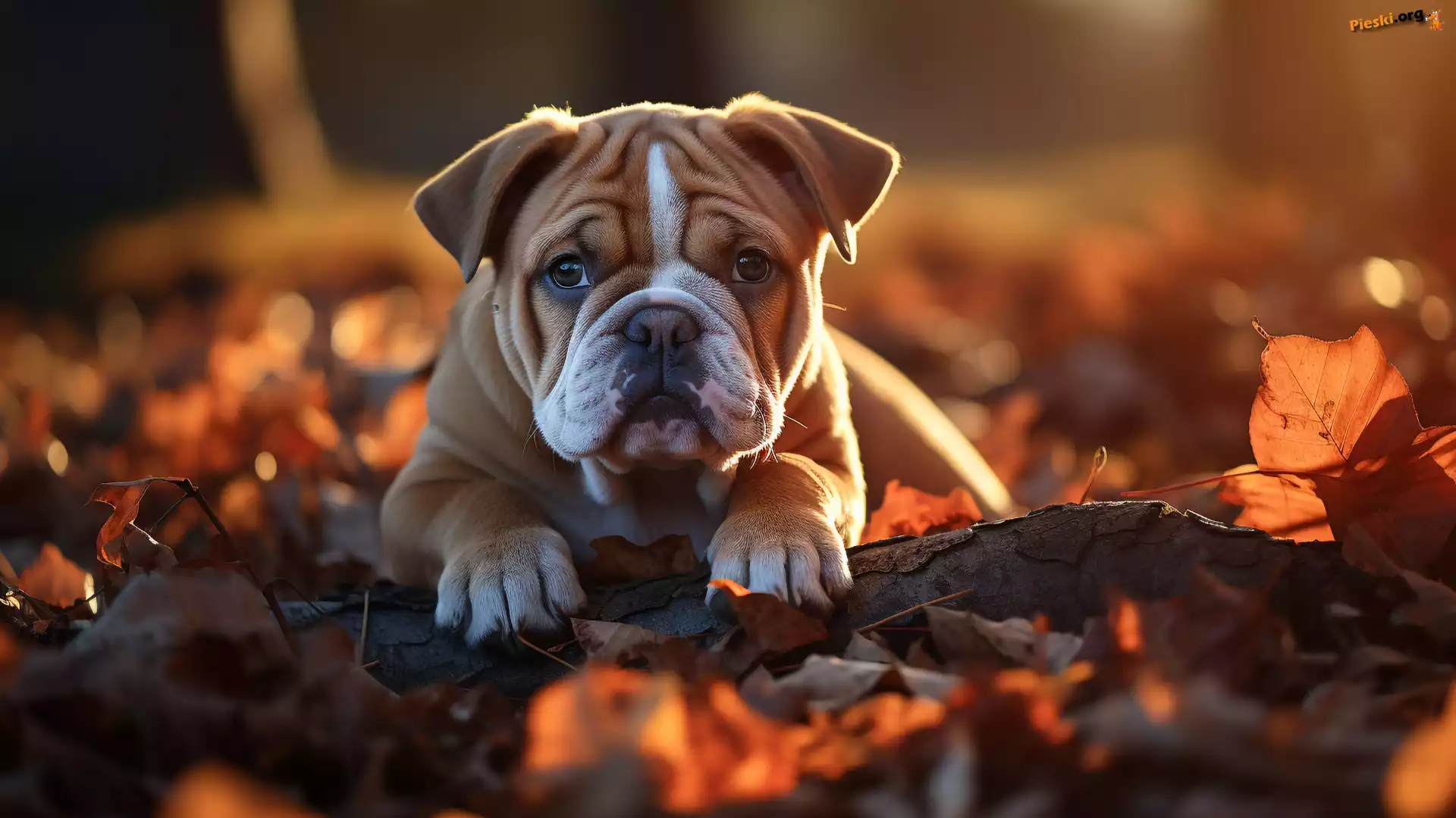 Liście, Buldog angielski, Pies