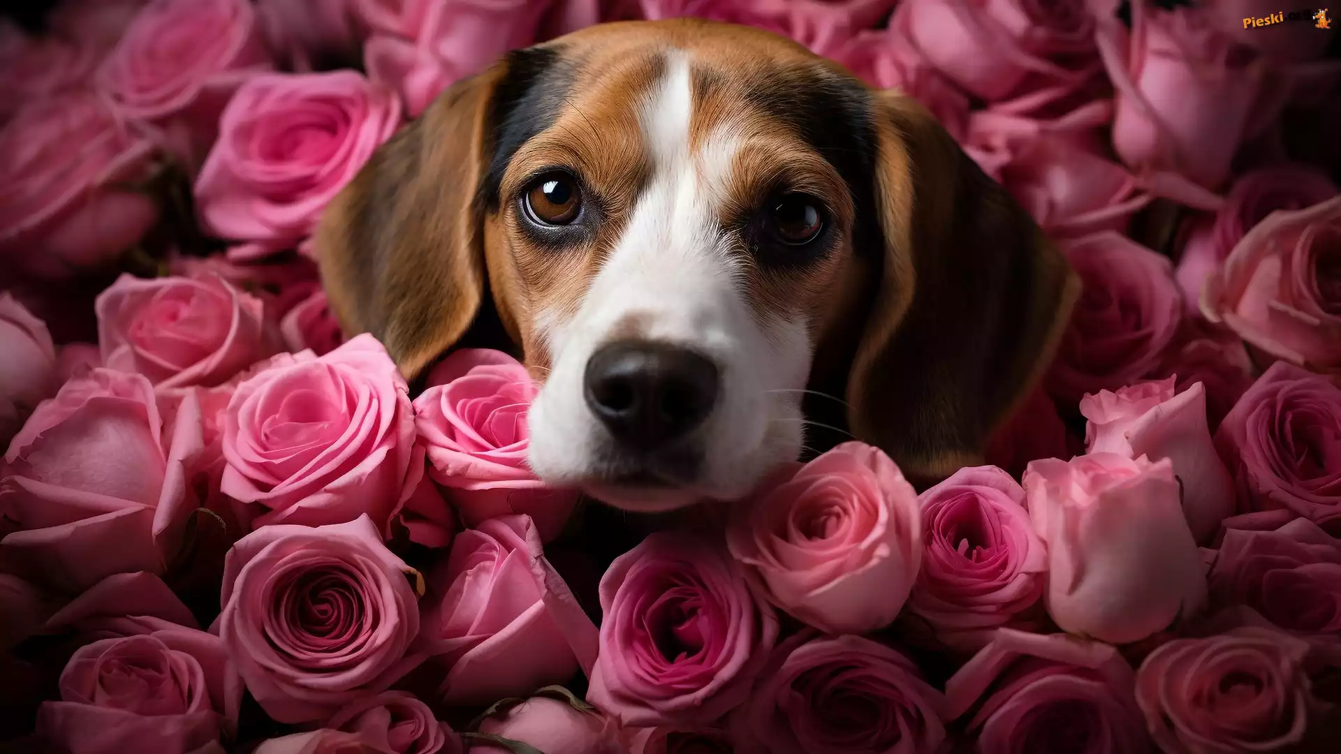 Róże, Kolorowe, Pies, Beagle