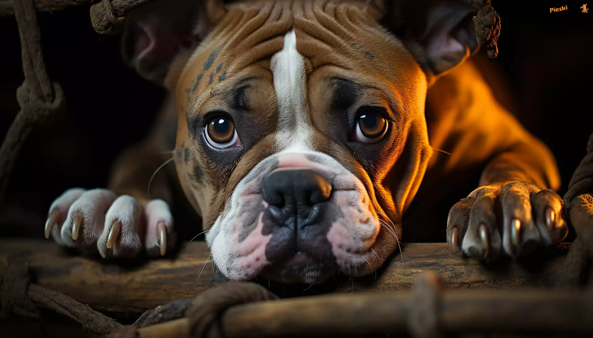 Pyszczek, Kłoda, Pies, Łapy, Buldog